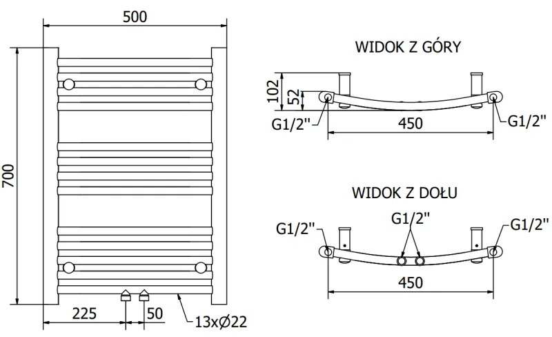 Mexen Ares, vykurovacie teleso 700x500 mm, 286 W, čierna, W102-0700-500-00-70