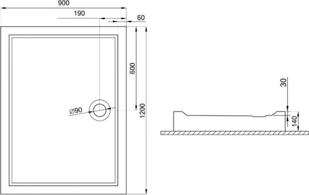 Polimat Kompaktná obdĺžniková akrylátová sprchová vanička Goliat 1 90x80 (100x80, 100x90, 120x80, 120x90) POLIMAT-Farba: Biela, POLIMAT-Rozmery: 90x80