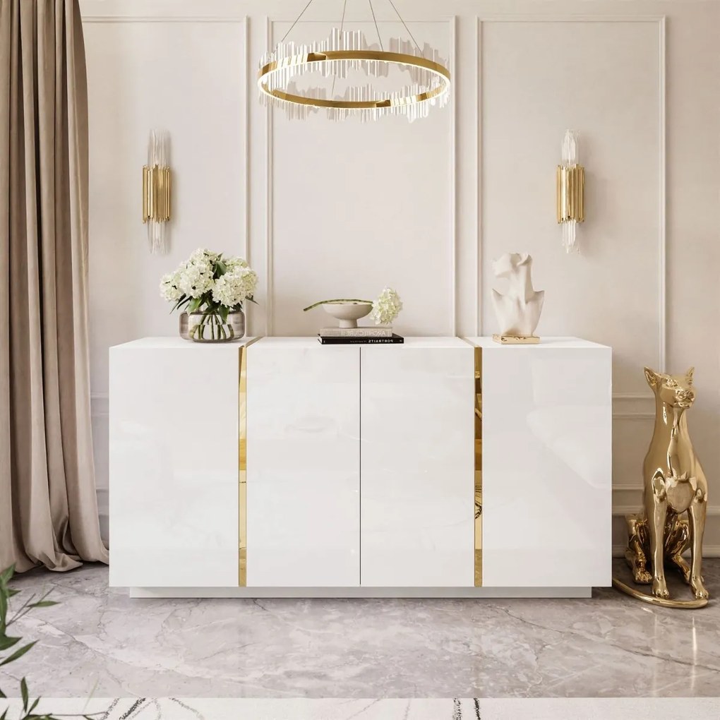 KOMODA SANTINO 4D BIELY LESK + ZLATÁ 158 cm
