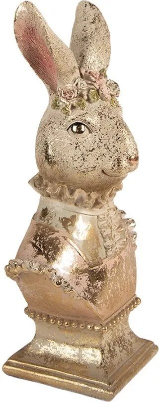 Dekorácia busta králik s čelenkou so zlatou patinou - 16*11*31 cm