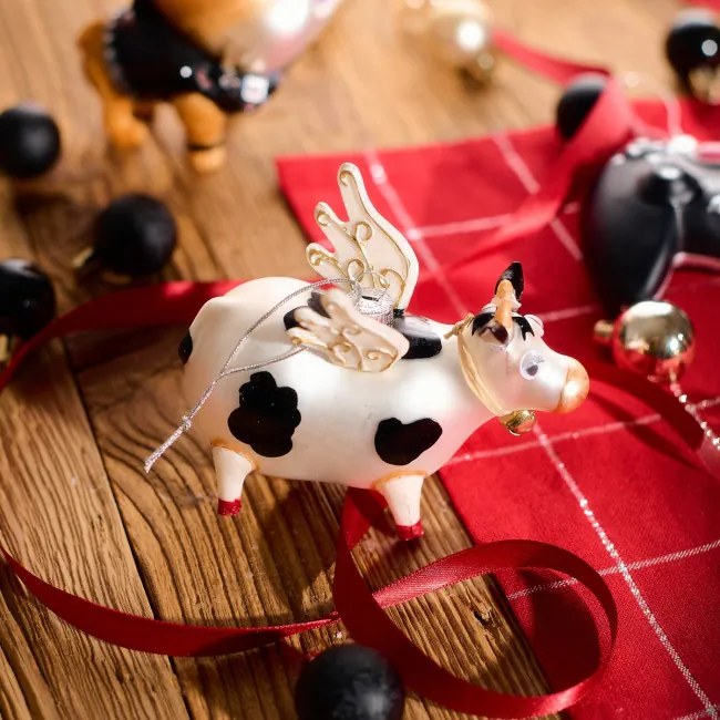 Vianočná ozdoba GLASSO kravička s krídlami 715099