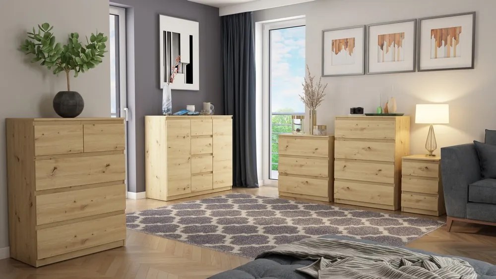 Široká komoda so 4 zásuvkami Carlos, dub artisan, 120 cm