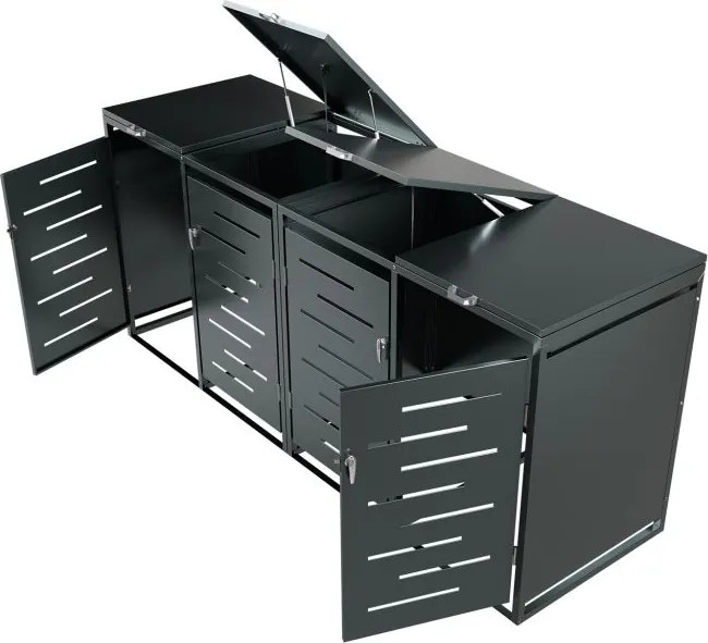 Kovový prístrešok pre 4 popolnice, antracit, 264×116×80 cm