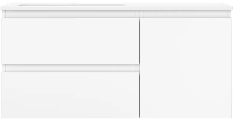 Mexen Orio, kúpeľňová skrinka 100 cm s ľavým umývadlom Otis, 2S, 1D, biela matná, 91A13-10047-3-BBFFF01-W18L01