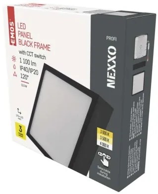 EMOS Prisadené stropné LED osvetlenie NEXXO, 12,5 W, teplá biela-studená biela, štvorcové, čierne