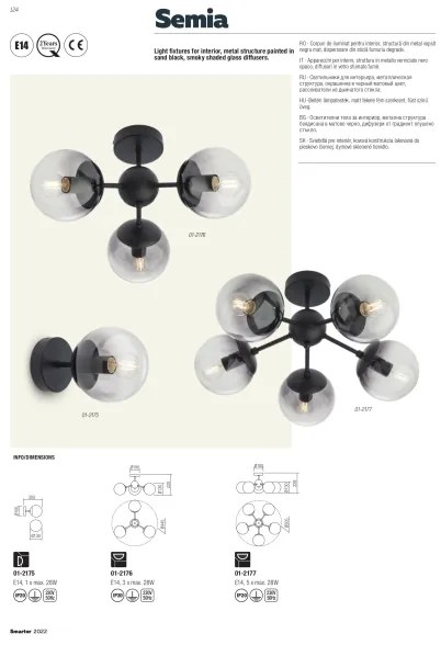 Redo 01-2176 - Luster na tyči SEMIA 3xE14/28W/230V čierna/dymová