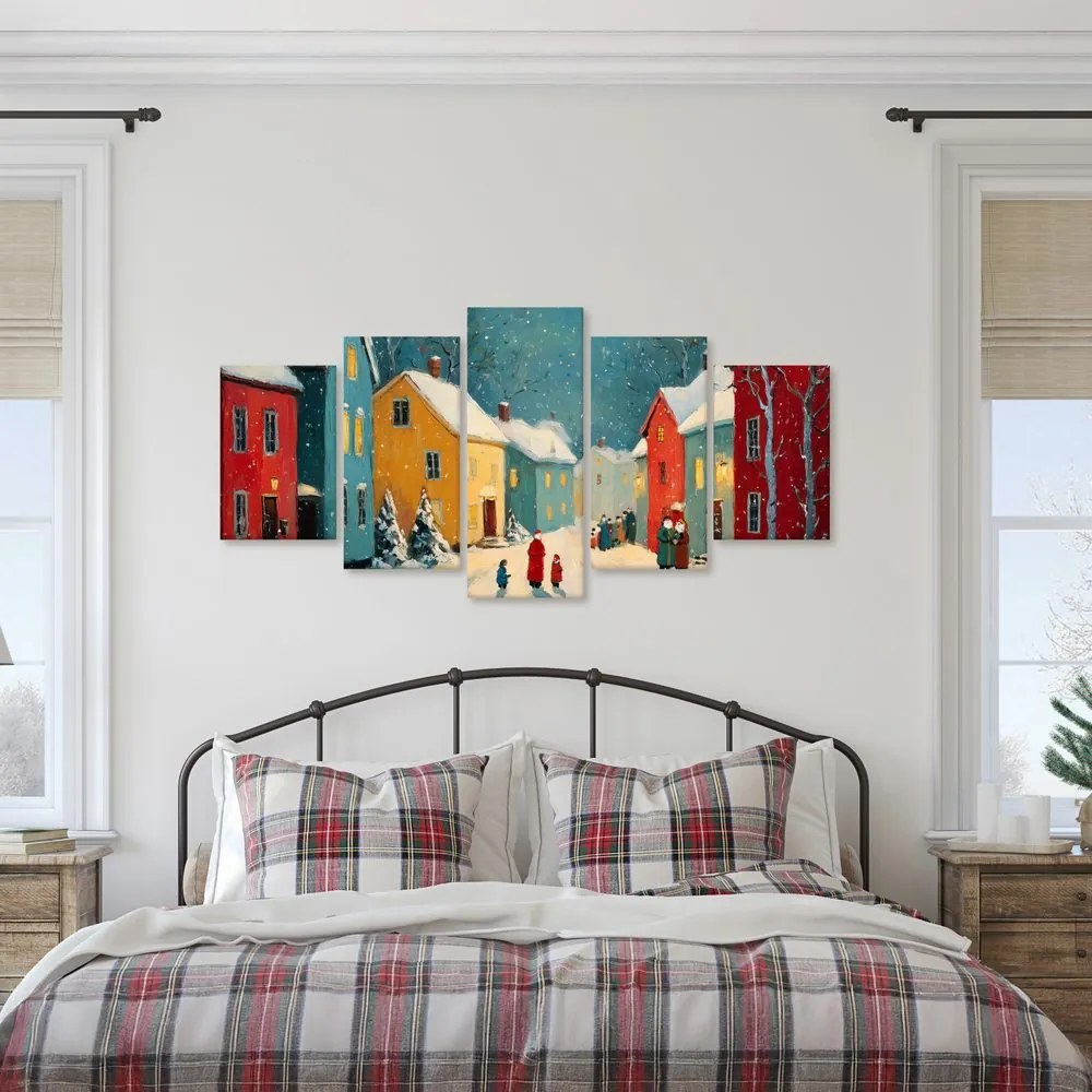 5-dielny obraz zimná dedinka pod snehom