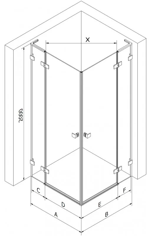 Mexen Lunar, L Duo výklopný sprchový kút 100 x 70 cm, 8mm číre sklo, profil ružové zlato, 834L-100L-070P-60-00