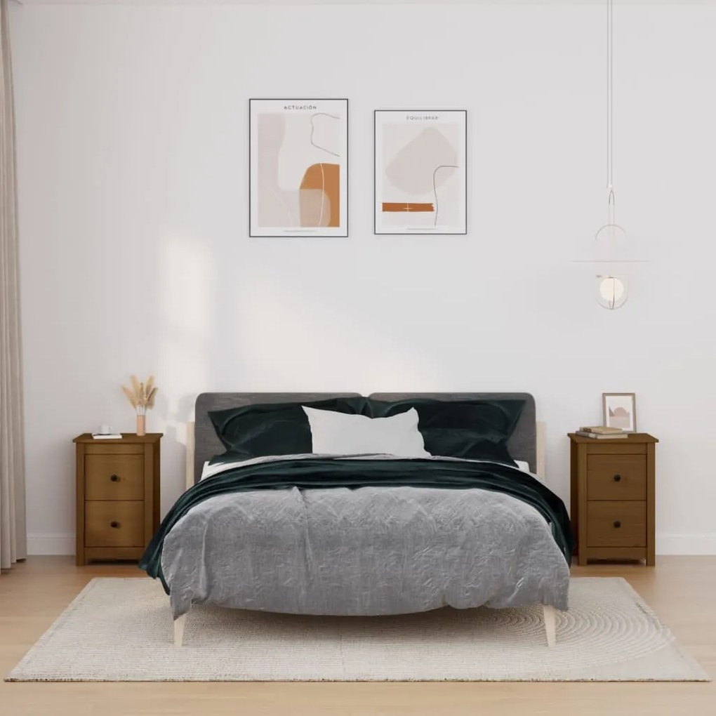 vidaXL Nočné stolíky 2 ks medovohnedé 40x35x61,5 cm borovicový masív