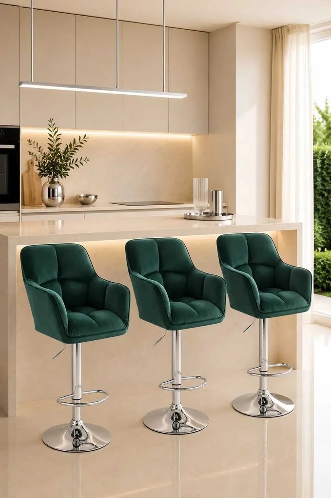 LuxuryForm DESIGN Barová stolička AMALFI VELUR na striebornom tanieri - zelená
