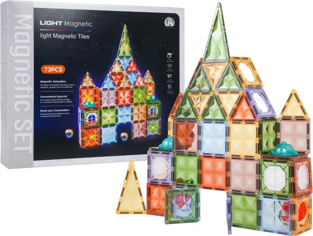 Magnetická stavebnica LIGHT MAGNETIC s podsvietením, 75 dielikov