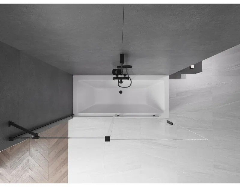 Mexen Velar, 2-krídlová posuvná vaňová zástena 160 x 150 cm, 8mm číre sklo, čierna matná, 896-160-000-01-70