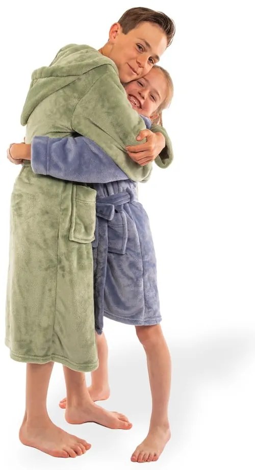 Zelený detský župan z mikroplyšu veľkosť 134-140 Delux – Tiseco Home Studio