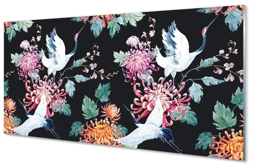 Sklenený obraz Vtáky s kvetinami 125x50 cm