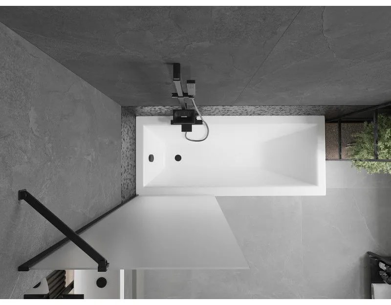 Mexen Next, vaňová zástena 1-krídlová 70 x 150 cm, fixné krídlo, 6 mm námraza sklo, čierny profil, 895-070-000-00-30-70