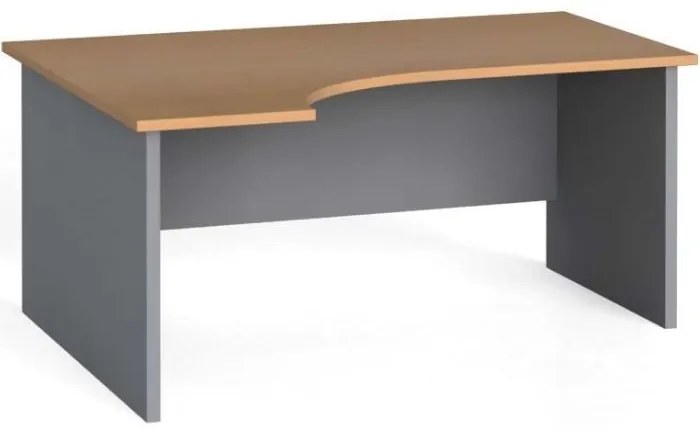 Ergonomický kancelársky pracovný stôl PRIMO FLEXI, 160x120 cm, sivá / buk, ľavý