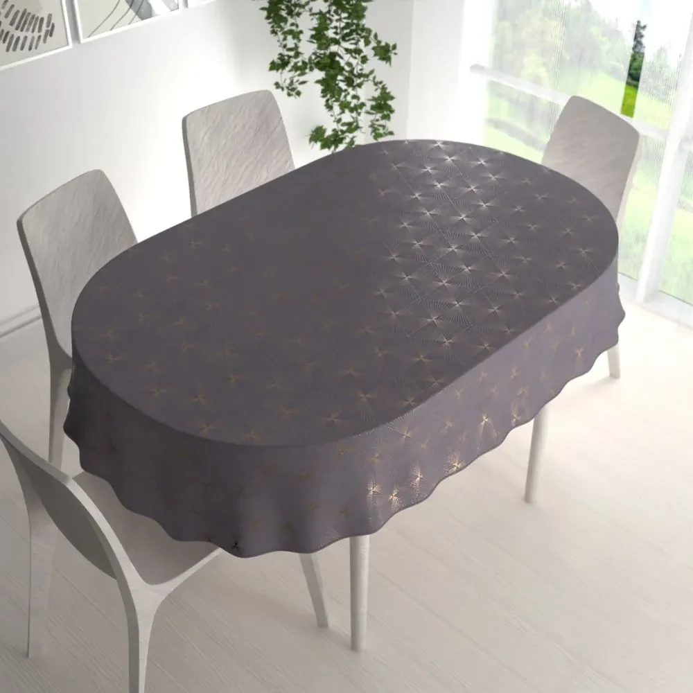 Biante Veľký zamatový oválny obrus Isabela IBL-003 Rose Gold trojuholníky na sivom 160x220 cm