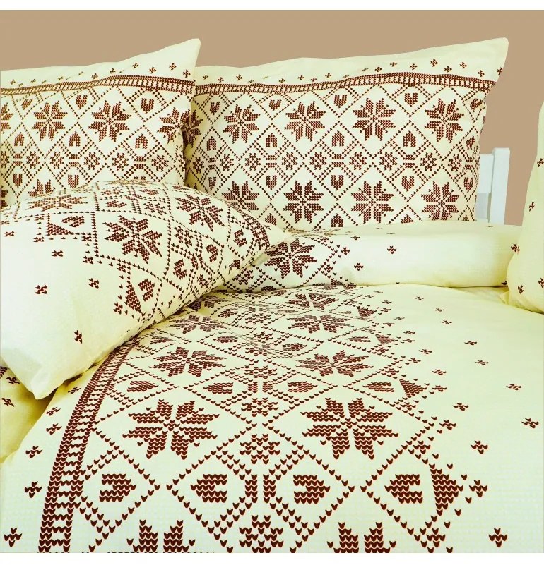 Obliečky bavlnené Etno krémovo-hnedé EMI, Štandardný set jednolôžko obsahuje 1x 140x200 + 1x 70x90