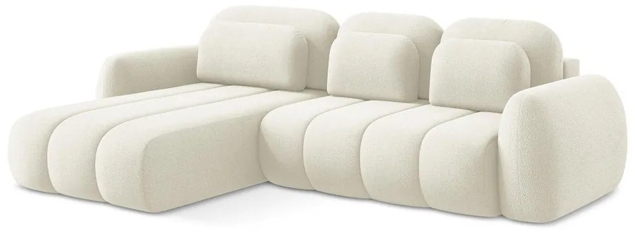 Béžová rozkladacia/s úložným priestorom rohová pohovka z textílie buklé (ľavý roh/s leňoškou) Pele – Makamii