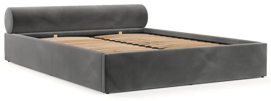 Tmavosivá čalúnená dvojlôžková posteľ s úložným priestorom s roštom 160x200 cm Solvo – Maison de Rêve