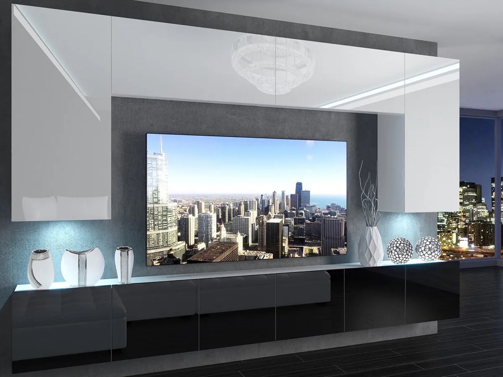 Obývacia stena 300 cm Belini biely lesk / čierny lesk Imperium2 IMP 2/5/W/WB/0/0