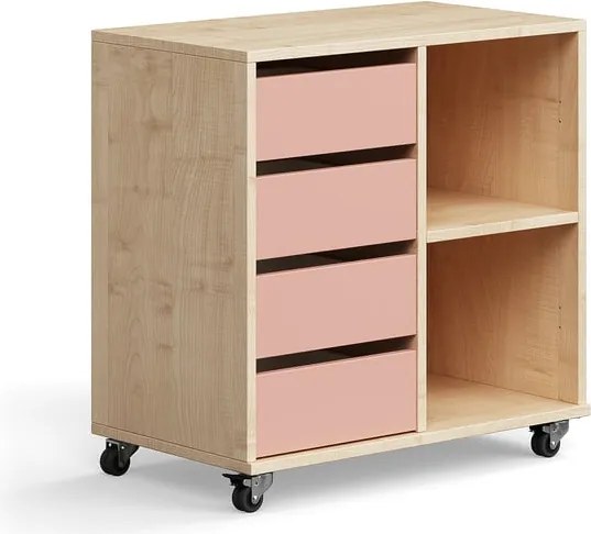 Úložná skriňa CASPER, 4 zásuvky, 2 priehradky, breza, tmavoružová