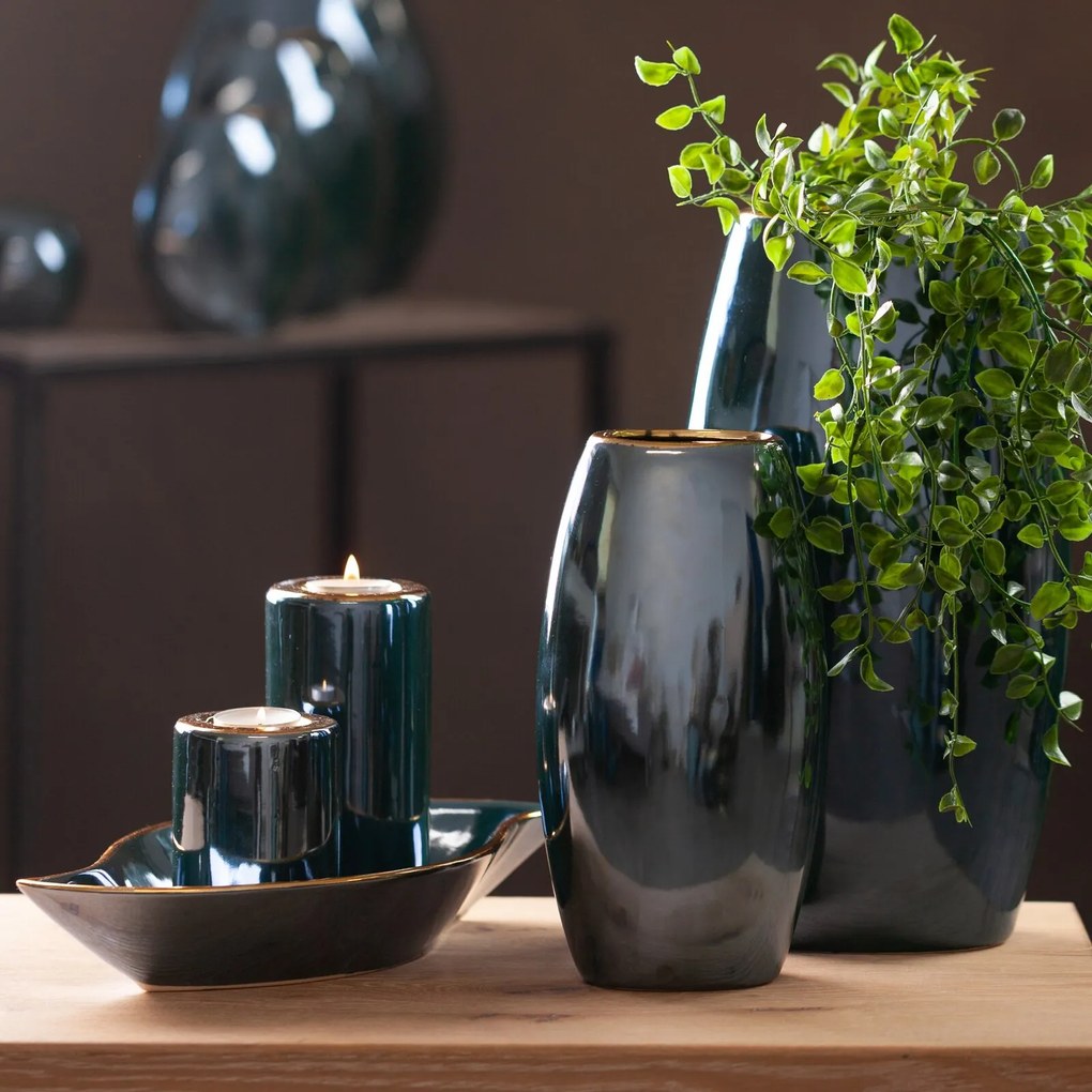 KERAMICKÝ SVIETNIK AMORA 7X10 CM TMAVOZELENÁ