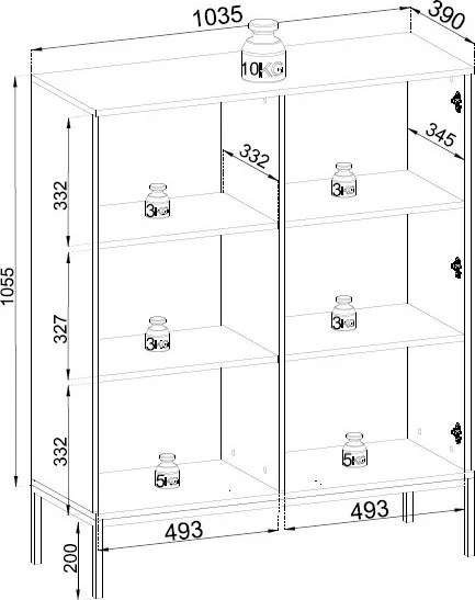 Skrinka s vitrínou Sento, čierna/dub wotan, s osvetlením