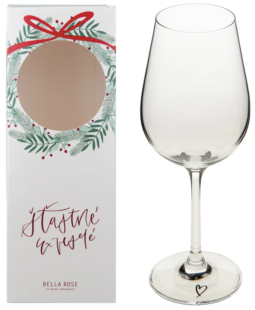 Bella Rose Pohár na víno Srdiečko + vianočná krabička