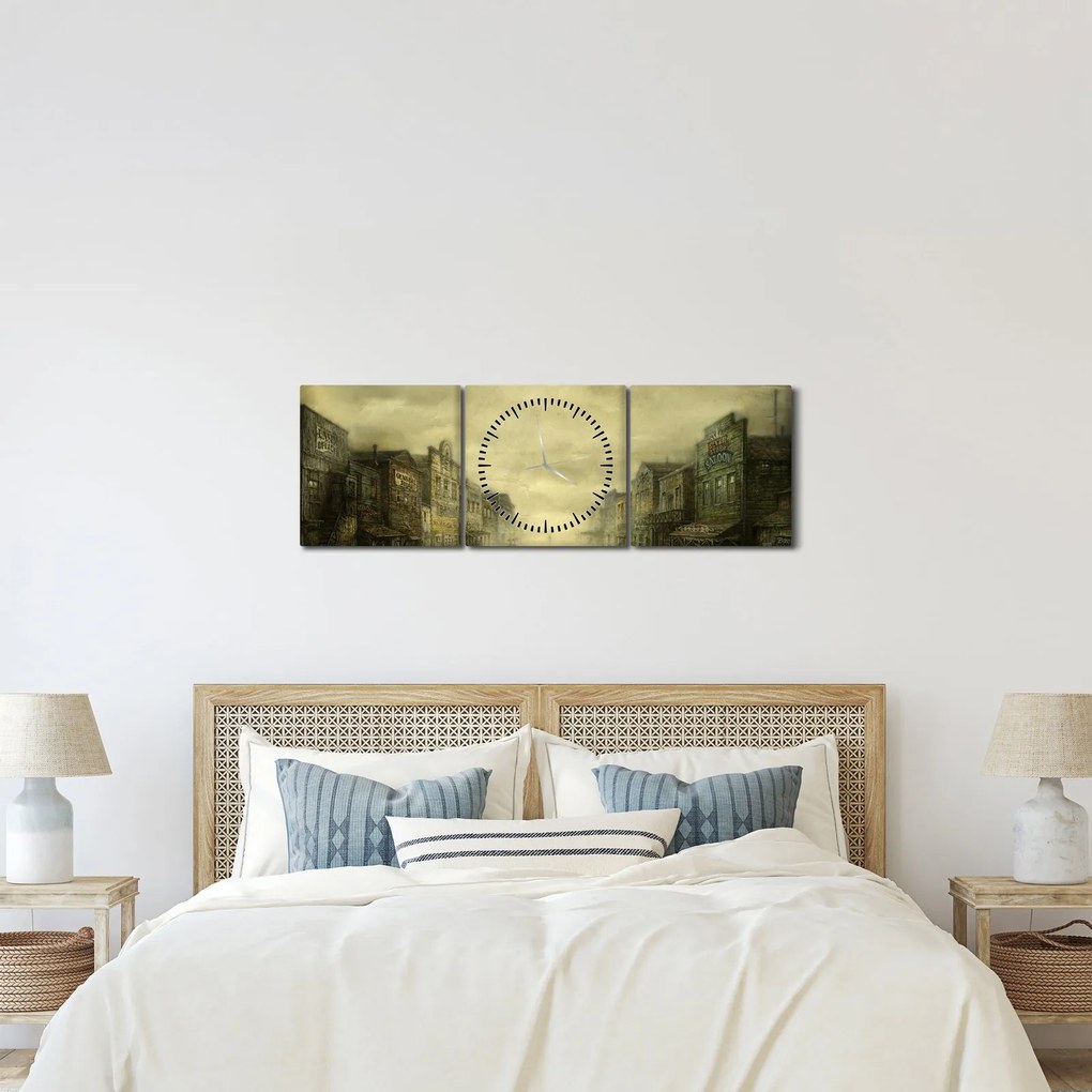 Obraz westernového mestečka (s hodinami) (90x30 cm)