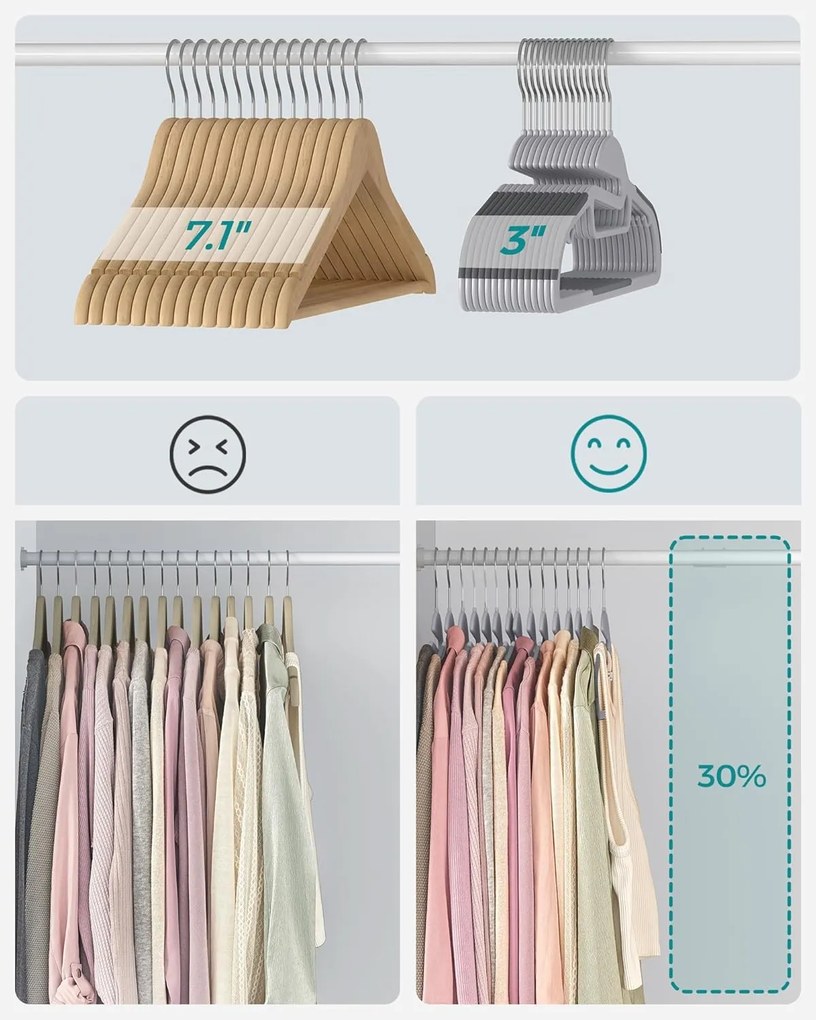 Súprava 50 ks plastových ramienok Vero sivá