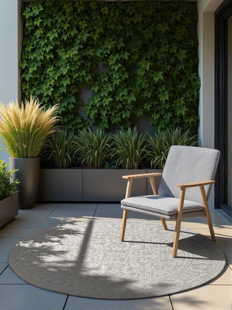 Kusový koberec Duet Kona 106249 White/Gray kruh - na von aj na doma, 160x160 (priemer) kruh, šedá, chodba / predsieň, NORTHRUGS