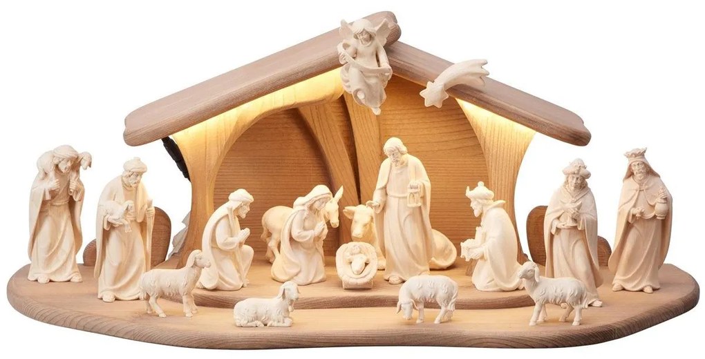 Drevený betlehem AD so svetlom a 18 figúrkami - domec Luce