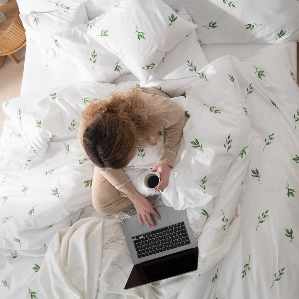 Goldea bavlnené posteľné obliečky - olivové lístky 200 x 200 a 2ks 70 x 90 cm