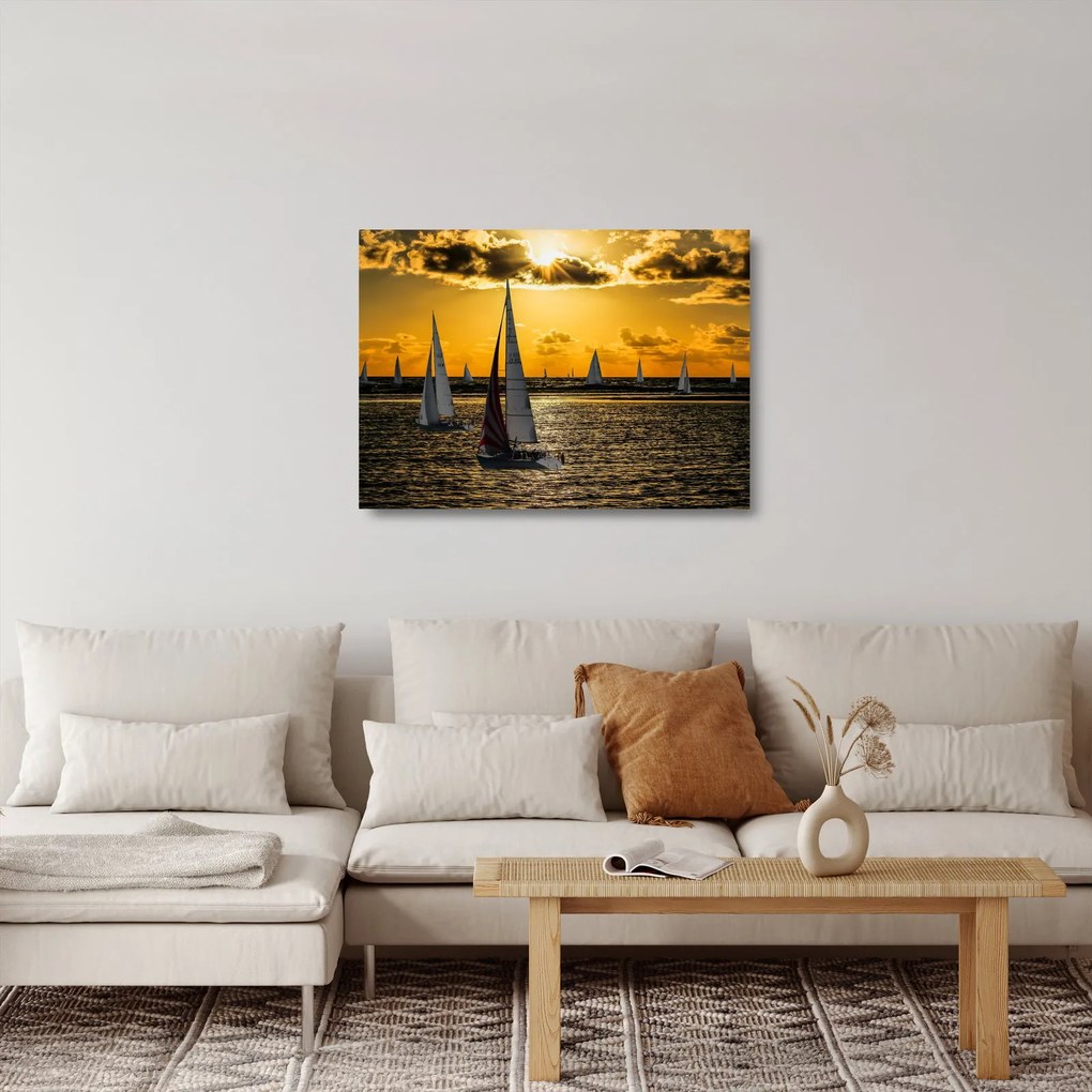 Sklenený obraz jachty v západe slnka (70x50 cm)