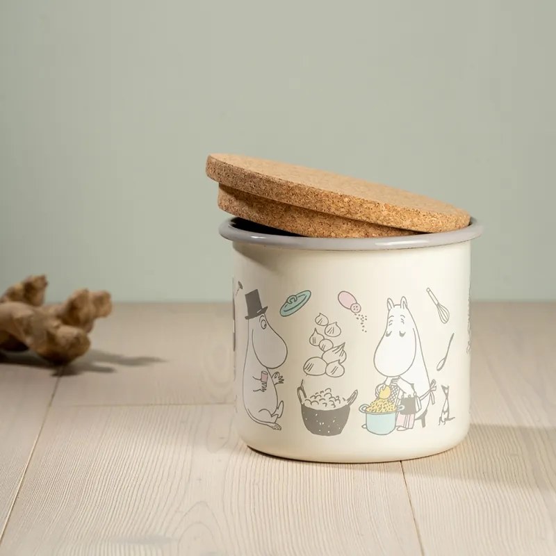 Dóza s vekom Moomins Bon Appétit 1,3l, smalt-korok / béžová