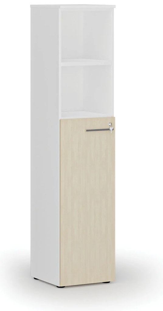 Kombinovaná kancelárska skriňa PRIMO WHITE, dvere na 3 poschodia, 400 x 420 x 1781 mm, biela/breza