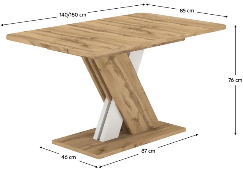 Jedálenský rozkladací stôl, dub wotan/biela, 140-180x85 cm, EXIL