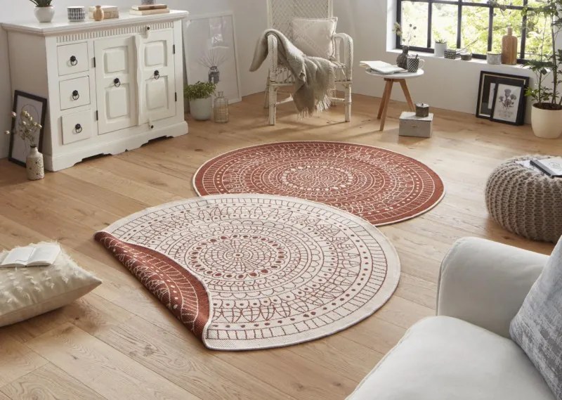 Hanse Home, Kusový koberec Twin-Wendeteppiche 103102 creme terra – na von aj na doma, 200x200 (priemer) kruh, oranžová, chodba / predsieň