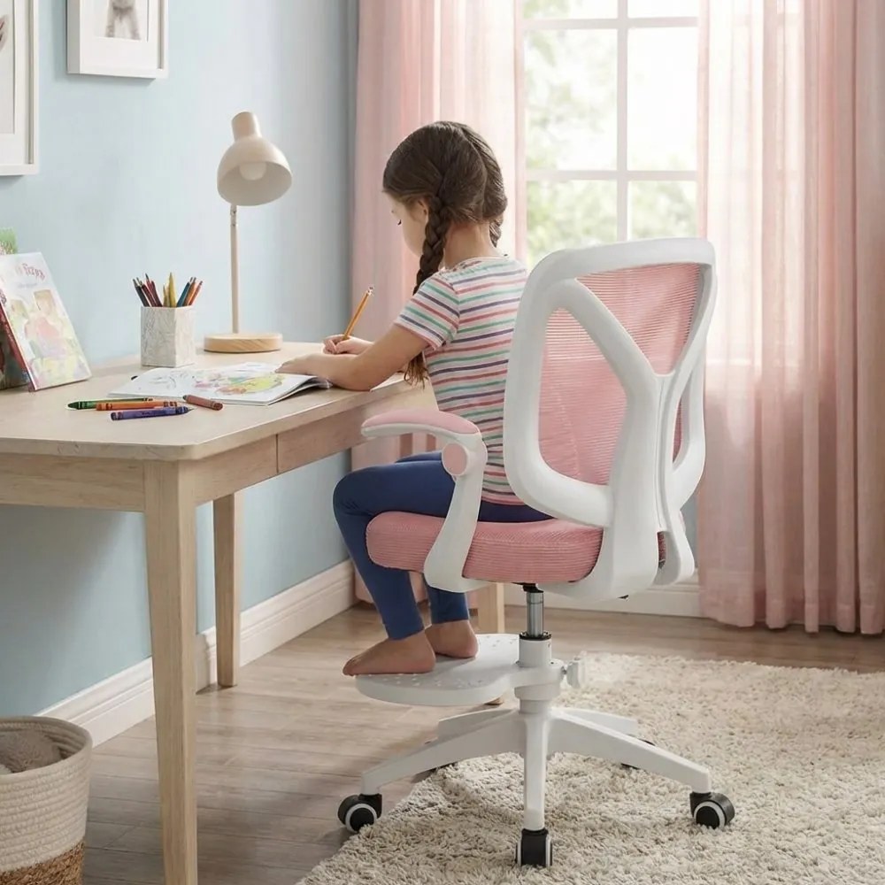 Detská otočná stolička Neoseat JUNI 010 s podnožou — látka, ružová