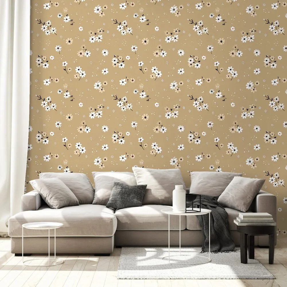 Samolepiaca tapeta kvetinové pole na béžovom pozadí