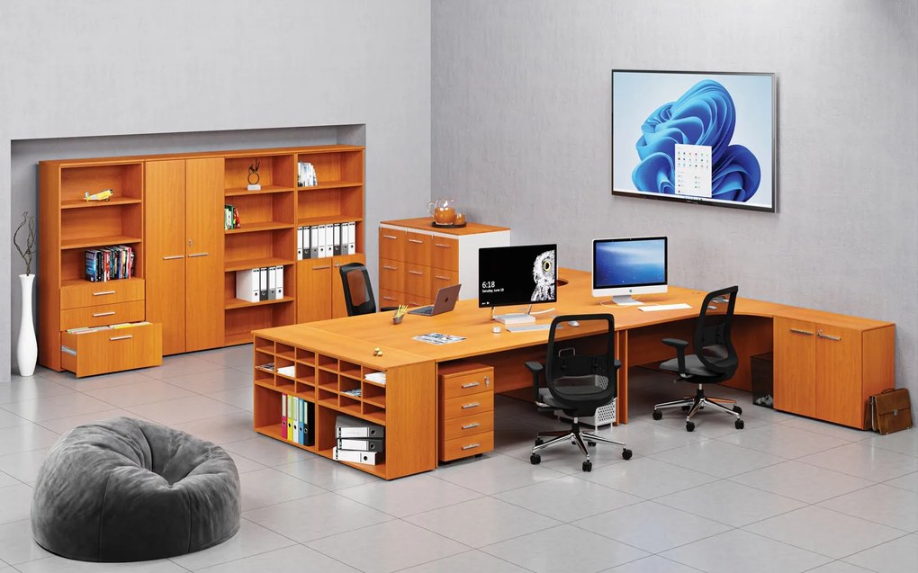 Kancelárska policová skriňa PRIMO WOOD, polené dvere, 800 x 500 x 1781 mm, čerešňa
