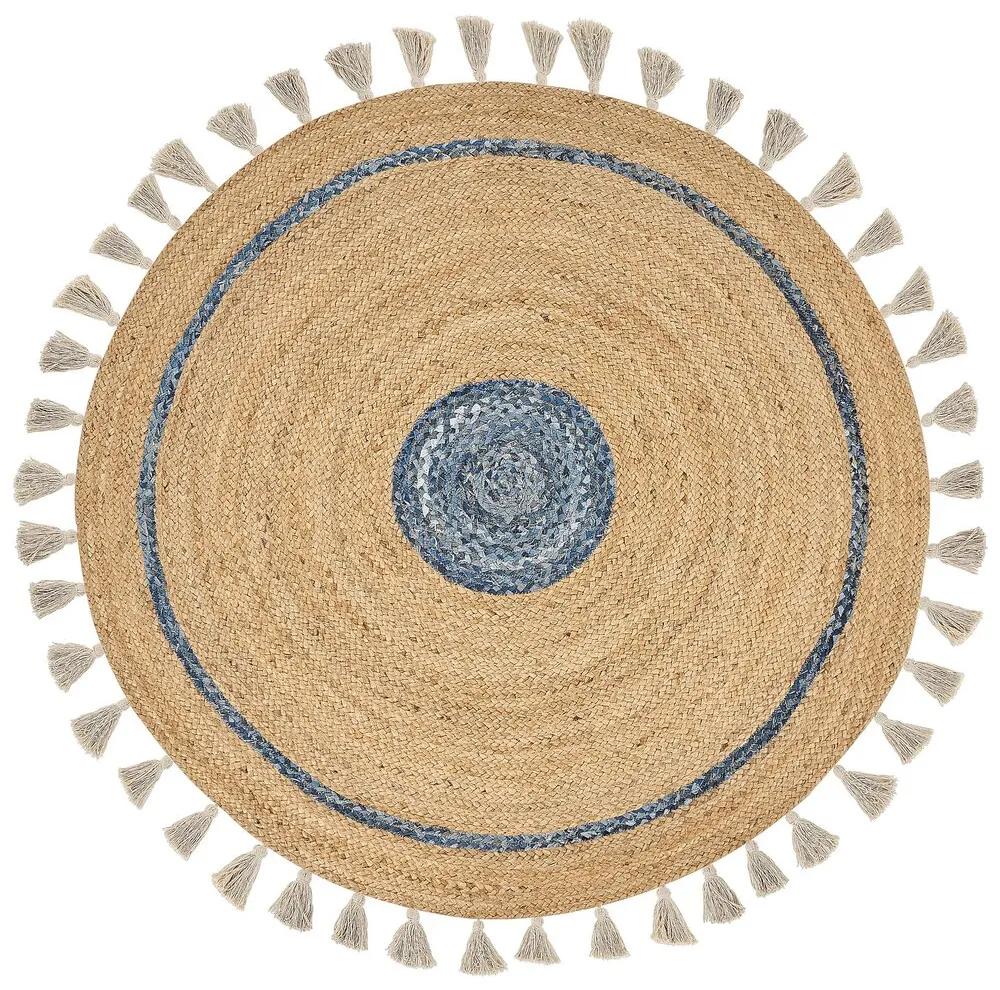 Okrúhly jutový koberec ⌀ 140 cm béžová a modrá OBAKOY Beliani