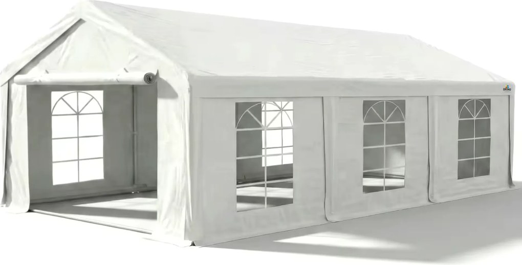 Záhradný párty stan 5x6 m PVC (500 g/m²) – Biely, komplet s bočnými stenami - -