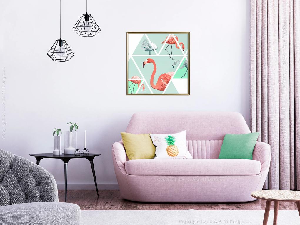 Artgeist Plagát - Geometric Flamingos - Square [Poster] Veľkosť: 50x50, Verzia: Zlatý rám