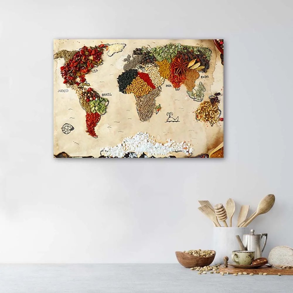 Gario Obraz na plátne Mapa sveta s korením Rozmery: 100 x 70 cm