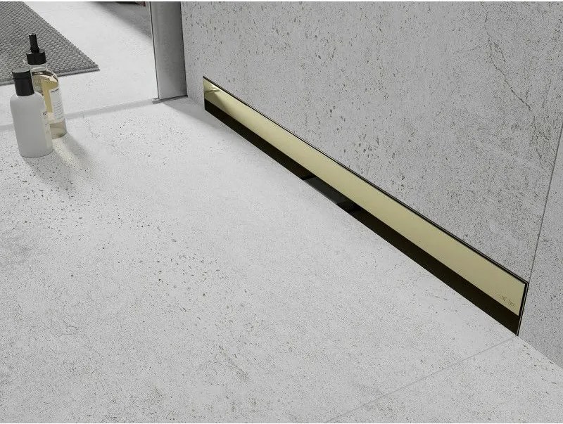 Mexen Flat Wall, sprchový žľab na stenu 2v1, 50 cm, zlatá lesklá, 1530050