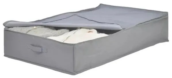 Textilný úložný box na oblečenie a obliečky, CASTEL 93x55x19, sivý