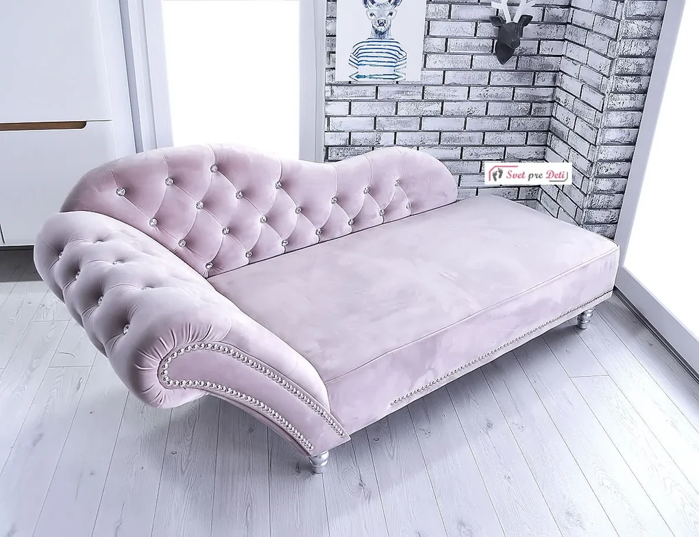 Pohovka, Velvet Dirty Pink + brilianty + strieborné patenty