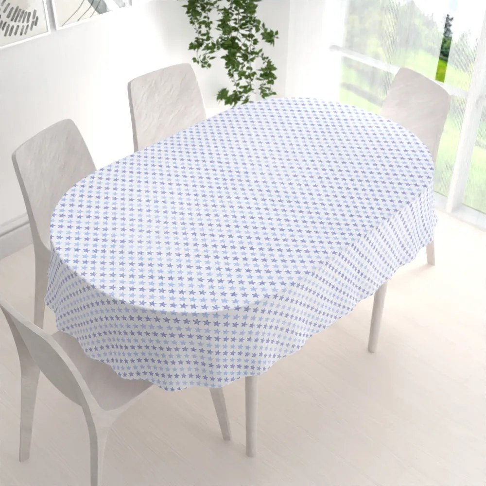 Biante Bavlnený oválny obrus Sandra SA-266 Modré hviezdičky na bielom 130x220 cm
